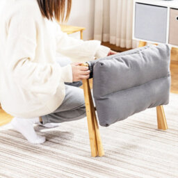 Grey Padded Foldable Bamboo Footstool - Compact Rest Seat & Pouffe (54X34X42Cm) - thumbnail 5