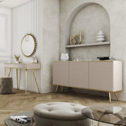 Arte Moro Sideboard Cabinet 160Cm In Beige - Warm-Toned Storage With Chic Gold Accents - thumbnail 3