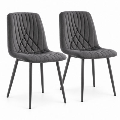 Oira Homes Modern Dark Grey 2 Velvet Dining Chairs Modern Diamond Ribbed Kitchen Dining Chairs - image 1