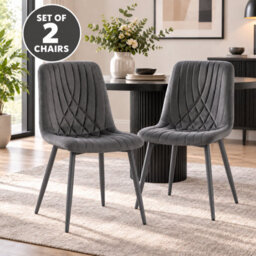 Oira Homes Modern Dark Grey 2 Velvet Dining Chairs Modern Diamond Ribbed Kitchen Dining Chairs - thumbnail 6