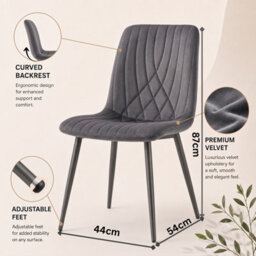 Oira Homes Modern Dark Grey 2 Velvet Dining Chairs Modern Diamond Ribbed Kitchen Dining Chairs - thumbnail 4