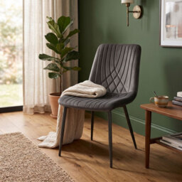 Oira Homes Modern Dark Grey 2 Velvet Dining Chairs Modern Diamond Ribbed Kitchen Dining Chairs - thumbnail 5