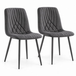 Oira Homes Modern Dark Grey 2 Velvet Dining Chairs Modern Diamond Ribbed Kitchen Dining Chairs - thumbnail 1