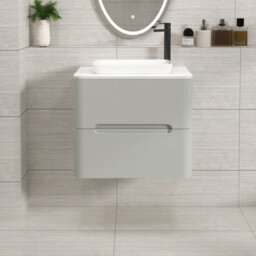 Royal Bathrooms Venice 600mm Dove Grey Wall Mounted Bathroom Countertop Vanity Unit 2 Drawer With Qubix Basin - thumbnail 1