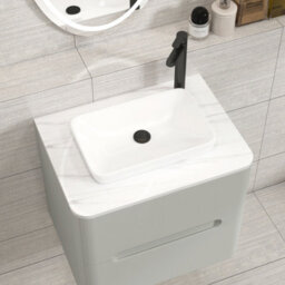 Royal Bathrooms Venice 600mm Dove Grey Wall Mounted Bathroom Countertop Vanity Unit 2 Drawer With Qubix Basin - thumbnail 6