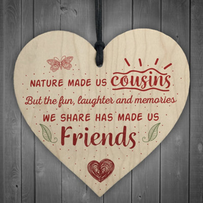 Red Ocean Fun And Laughter Cousins Wooden Heart Family Plaque Thank You Gift Birthday Present - image 1