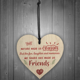 Red Ocean Fun And Laughter Cousins Wooden Heart Family Plaque Thank You Gift Birthday Present - thumbnail 2