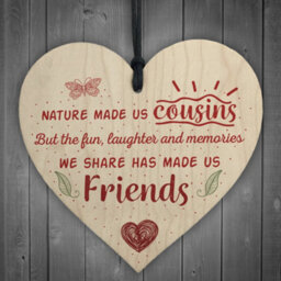 Red Ocean Fun And Laughter Cousins Wooden Heart Family Plaque Thank You Gift Birthday Present - thumbnail 1