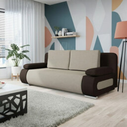 Emma 3 Seater Sofa Bed With Storage Upholstered Back Pillows 200Cm Sleeping Area 200 143Cm Beige And Brown