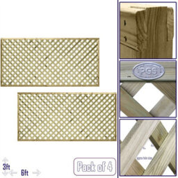 Premier Garden Supplies Urban Diamond Wooden Trellis Panel 6Ft X 3Ft (4 Pack) Heavy-Duty Lattice Fencing Topper For Climbing Plant Support - thumbnail 1