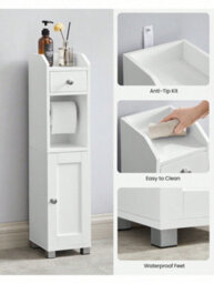 Songmics Vasagle Small Bathroom Storage Cabinet Toilet Paper Holder With Storage Toilet Paper Storage Cabinet Bathroom Organizer - thumbnail 7