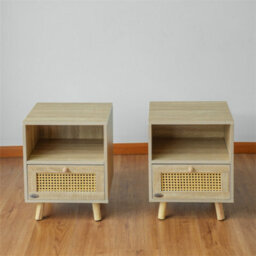 Abrihome Set Of 2 Rattan Nightstand Cabinet, 2 Rattan Drawers Storage And 2 Space Saving Shelves, 40X35X50Cm - thumbnail 8