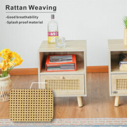 Abrihome Set Of 2 Rattan Nightstand Cabinet, 2 Rattan Drawers Storage And 2 Space Saving Shelves, 40X35X50Cm - thumbnail 3