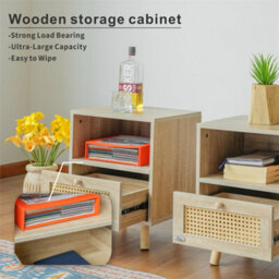 Abrihome Set Of 2 Rattan Nightstand Cabinet, 2 Rattan Drawers Storage And 2 Space Saving Shelves, 40X35X50Cm - thumbnail 2
