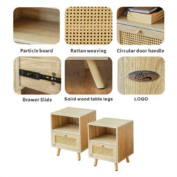Abrihome Set Of 2 Rattan Nightstand Cabinet, 2 Rattan Drawers Storage And 2 Space Saving Shelves, 40X35X50Cm - thumbnail 6