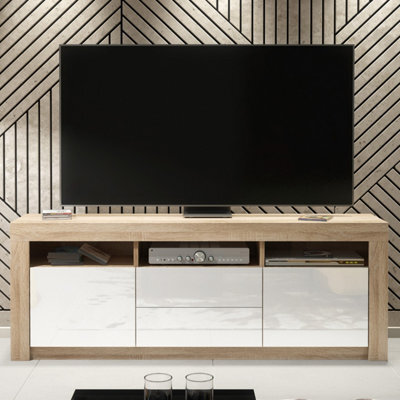 Creative Furniture Shine Tv Unit 160Cm - Oak & White Gloss Doors - image 1