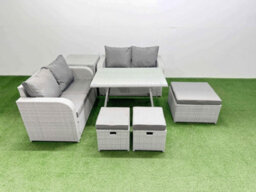 Fimous 7 Seater Outdoor Love Sofa Set Rattan Garden Furniture Set With Dining Table Side Table 3 Footstools Light Grey - thumbnail 2