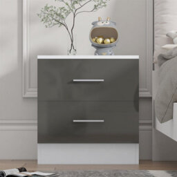 Reflect 2 Drawer Bedside - Grey Gloss & Matt White - Modern Nightstand For Bedroom Storage - H: 48.5Cm X W: 45Cm X D: 39.5Cm - thumbnail 2