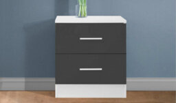 Reflect 2 Drawer Bedside - Grey Gloss & Matt White - Modern Nightstand For Bedroom Storage - H: 48.5Cm X W: 45Cm X D: 39.5Cm - thumbnail 1
