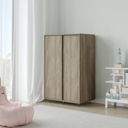 Urbn-Living Urbnliving 240Cm Height Oak Carcass With 2 Sliding Oak Doors Wardrobe Bedroom Storage Closet Hanging Rail Cupboard Unit - thumbnail 3