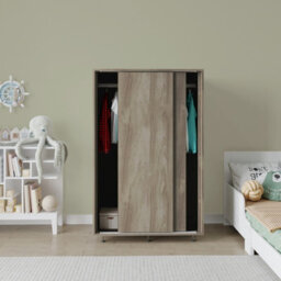 Urbn-Living Urbnliving 240Cm Height Oak Carcass With 2 Sliding Oak Doors Wardrobe Bedroom Storage Closet Hanging Rail Cupboard Unit - thumbnail 4