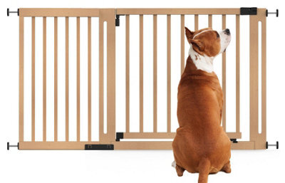 Bettacare Wooden Elegance Dog Gate, Natural, 145Cm - 153Cm, Pressure Fit Pet Gate, 73Cm Extra Wide Doorway, Easy Installation - image 1