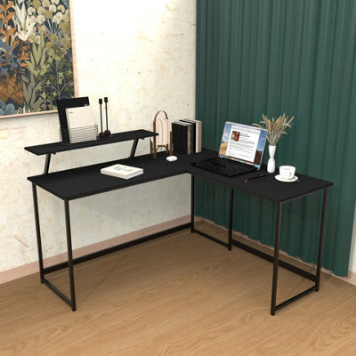 Abrihome L Computer Desk With Self Corner Desk Work Table Home Office Table, Black - image 1