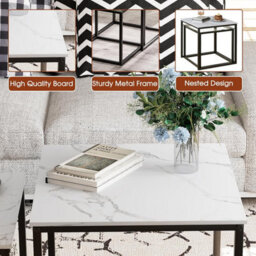 Huhote Two Piece Nesting Side Tables With Black Metal Frame And White Marble Top Diameter 50 45 Cm Coffee Table End Table For Home - thumbnail 7