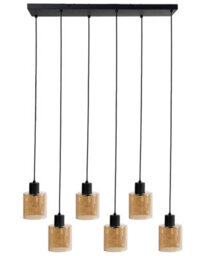 Wyld and Coco Aurora 6-Light Pendant Lamp - Amber Glass Shades, Modern Painted Iron Base, W77 X D25 X H120Cm - thumbnail 1