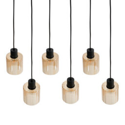 Wyld and Coco Aurora 6-Light Pendant Lamp - Amber Glass Shades, Modern Painted Iron Base, W77 X D25 X H120Cm - thumbnail 5