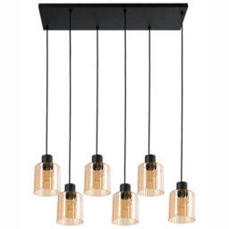 Wyld and Coco Aurora 6-Light Pendant Lamp - Amber Glass Shades, Modern Painted Iron Base, W77 X D25 X H120Cm - thumbnail 4
