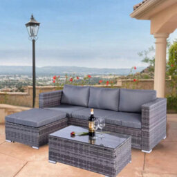Outdoor Living (NW) Ltd Grey 4 Seat Rattan Corner Sofa With Coffee Table - thumbnail 1