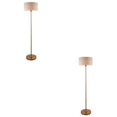 Loops Elegant Vintage Brass & Linen 1500mm Floor Lamps - Set Of 2 - image 1