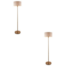 Loops Elegant Vintage Brass & Linen 1500mm Floor Lamps - Set Of 2 - thumbnail 1