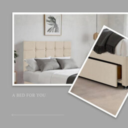 Cream Plush 4Ft Small Double Bed With Matttress  2 Storage Drawers And 20 Inch Cubic Headboard - thumbnail 4