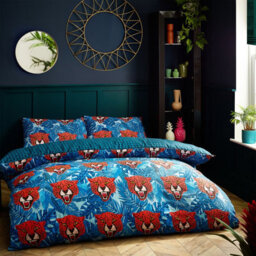 Furn. Untamed Cheetah Botanical Reversible Duvet Cover Set, Super King, Blue - thumbnail 2