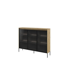 Arte Trend Tr-08 Display Cabinet In Oak Artisan - Contemporary Design With Glassed Doors & Push-To-Open - W1500mm X H1180mm X D340mm