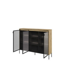 Arte Trend Tr-08 Display Cabinet In Oak Artisan - Contemporary Design With Glassed Doors & Push-To-Open - W1500mm X H1180mm X D340mm - thumbnail 2