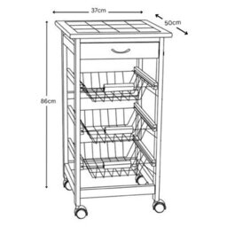 Urbn-Living Urbnliving 86Cm Height Rolling Kitchen Island Trolley Serving Cart White Tile Top Drawer Shelves Basket - thumbnail 7