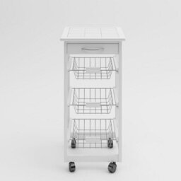 Urbn-Living Urbnliving 86Cm Height Rolling Kitchen Island Trolley Serving Cart White Tile Top Drawer Shelves Basket - thumbnail 4