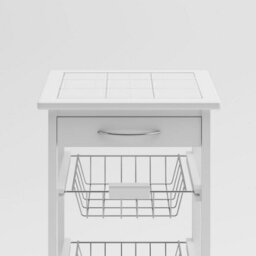 Urbn-Living Urbnliving 86Cm Height Rolling Kitchen Island Trolley Serving Cart White Tile Top Drawer Shelves Basket - thumbnail 5