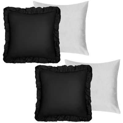 Ohs 2 X Linen Frill Cushion Cover Filled Sofa, 45 X 45Cm, Black - image 1