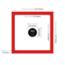"4X4"" Red Picture Frame - 4X4"" Square Frame With 1X1"" Mount For 4X4""/1X1"" Pictures Classic Style Photo Display, 1 Pack" - thumbnail 2