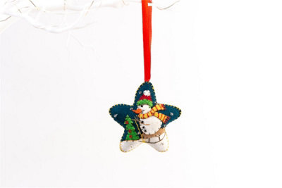 Handmade Felt Snowman Skiing Star Christmas Tree Hanging Decoration - 8 Cm - image 1