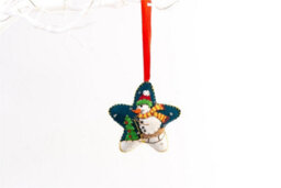 Handmade Felt Snowman Skiing Star Christmas Tree Hanging Decoration - 8 Cm - thumbnail 1