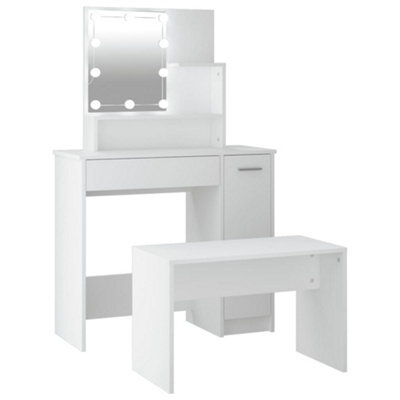 Berkfield Refined Dressing Table Set With Led White Engineered Wood