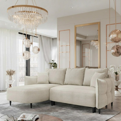 Sycylia Modern Corner Sofa Bed With Sleeping Function Pine Wood Frame Chipboard Structure 244X165Cm Beige Left - image 1