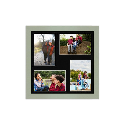 AK Frames 12X12 Green Modern Multi Photo Frame With Black Mount - Holds 4 Apertures (4X) 6X4 Photos - image 1