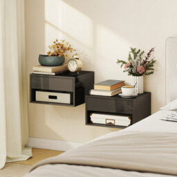 Homcom Floating Nightstands Set Of 2, Bedside Table W/ Drawer And Open Shelf - thumbnail 1