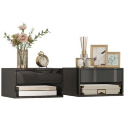 Homcom Floating Nightstands Set Of 2, Bedside Table W/ Drawer And Open Shelf - thumbnail 2